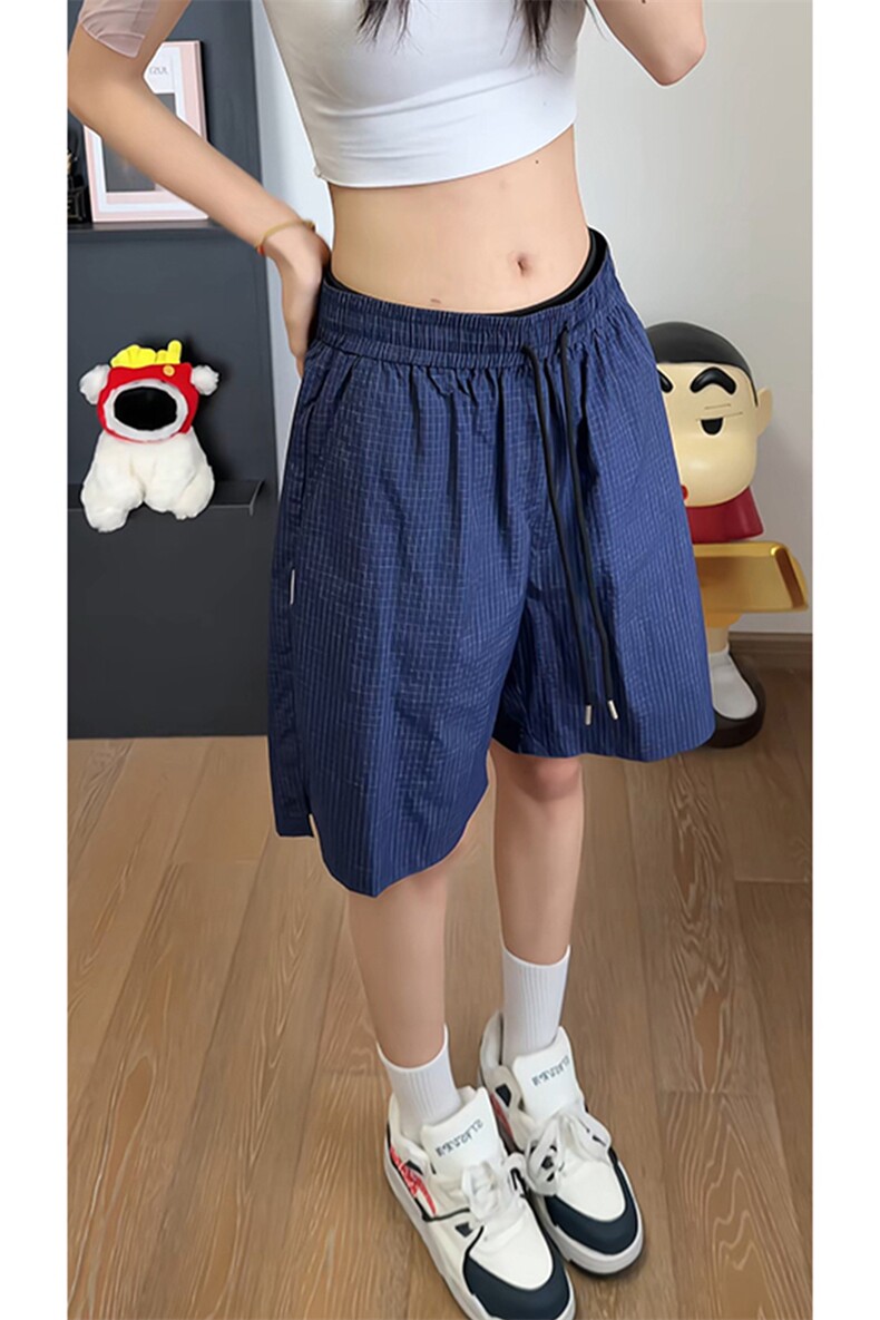 松弛感亚麻阔腿短裤女宽松松紧腰五分裤休闲裤子DK8700-特价P24,男装牛仔裤,电商A007