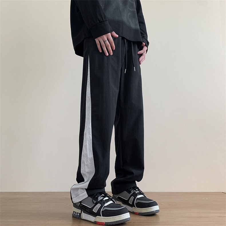 港风秋冬侧边拼接拖地工装裤宽松休闲伞兵裤男K23327-P40控58图片