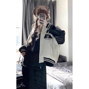 美式复古棒球服外套新款翻领刺绣高街立领夹克宽松潮牌上衣 JFY80图片