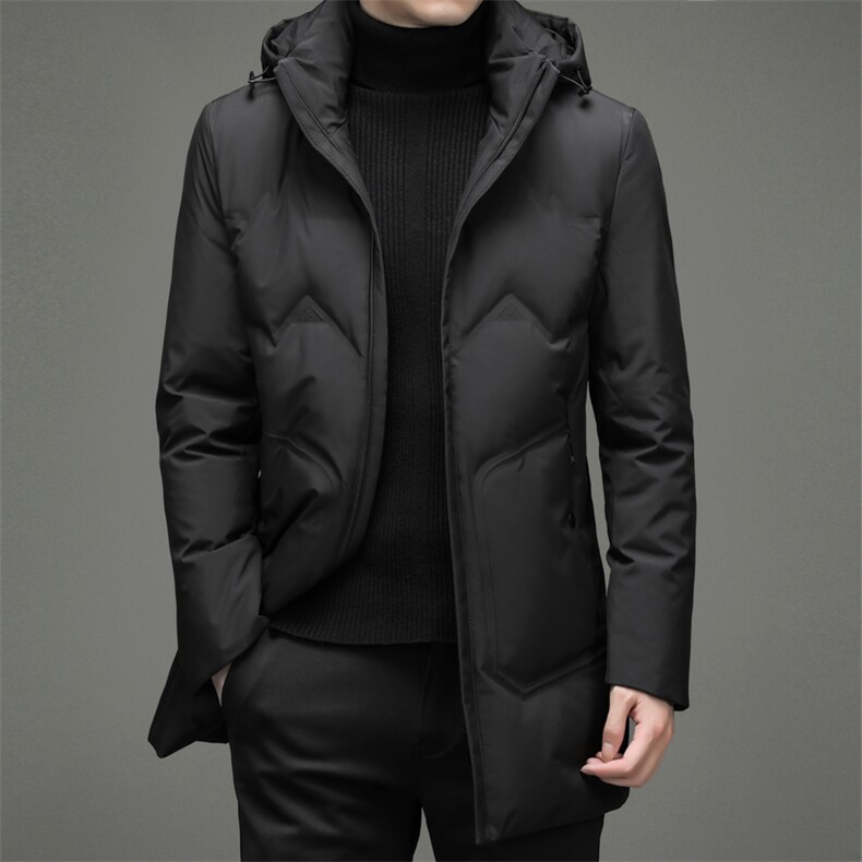 男士商务休闲羽绒服2023冬季加厚保暖中长款连帽外套中年男装新款，男装羽绒服，电商B212（原钱塘6029）