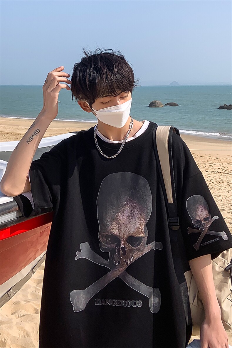B239-D913-P28美式夏季落肩袖短袖t恤男骷髅头印花体恤上衣,男装T恤,星座514-2(原B239)