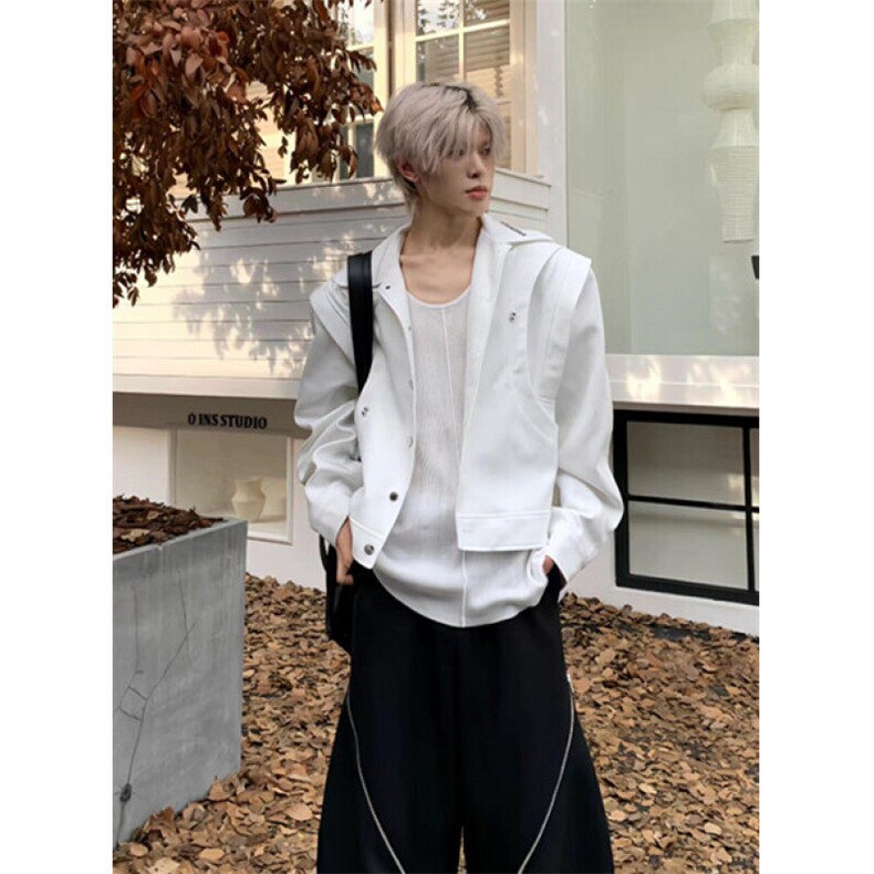 白色小众设计感垫肩外套男款春秋男高级感痞帅解构夹克JH282,男装夹克,星座1116A（原606A-3）