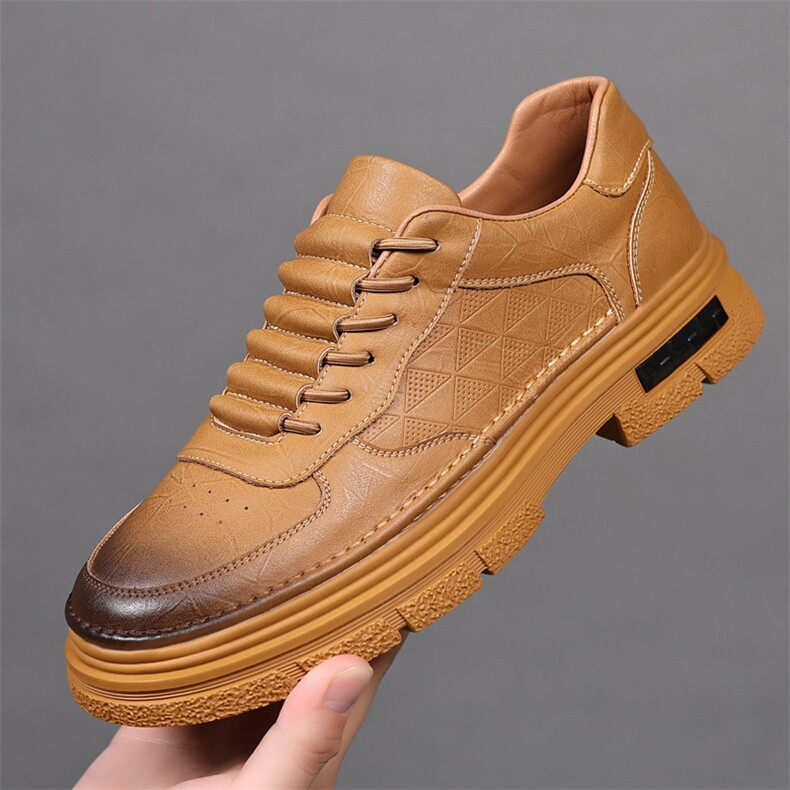 男士休闲皮鞋2024年新款英伦时尚潮流板鞋牛皮厚底百搭工装鞋，男鞋皮鞋，电商A223