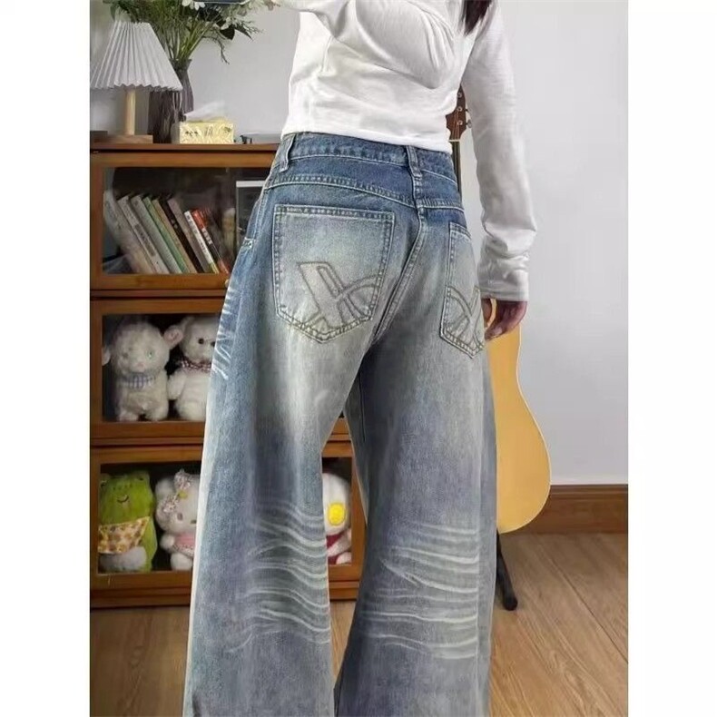 美式复古弯刀牛仔裤女秋季2025新款低腰宽松直筒阔腿梧桐镰刀裤子,男装牛仔裤,星座506A