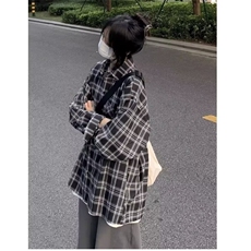 新款百搭港风长袖衬衫复古满印格子时尚文艺无品牌简约原宿潮流，男装衬衫，星座506A