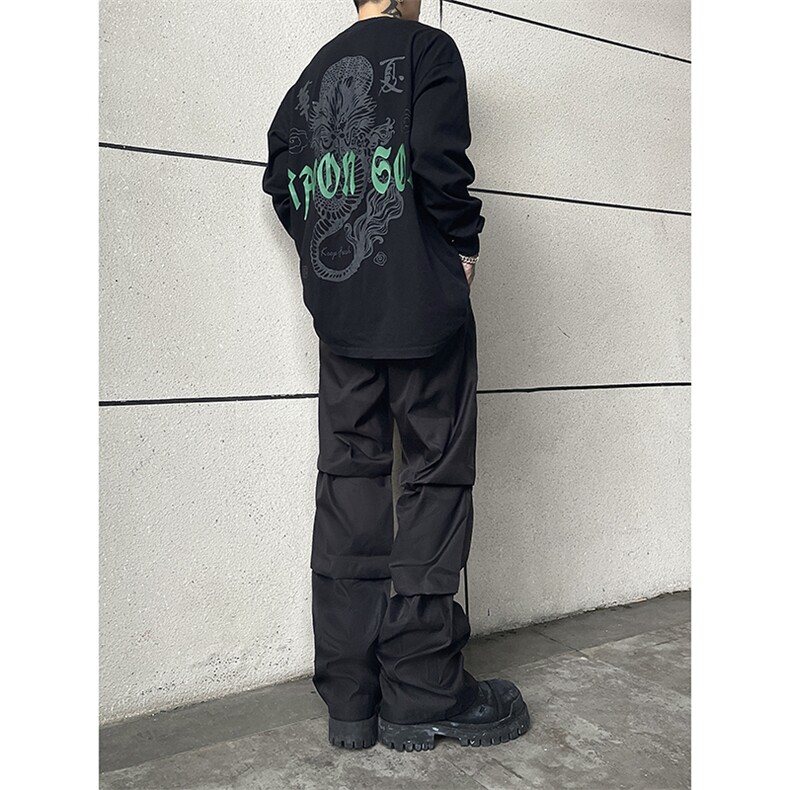 B221美式ins街头hiphop刺绣宽松褶皱休闲裤子LK23123-P60控78,男装休闲裤,电商B221