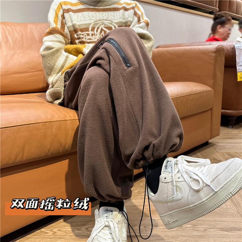 港风冬季保暖双面摇粒绒裤脚松紧潮流卫裤B315-K23496-P65控78,男装休闲裤,电商B315