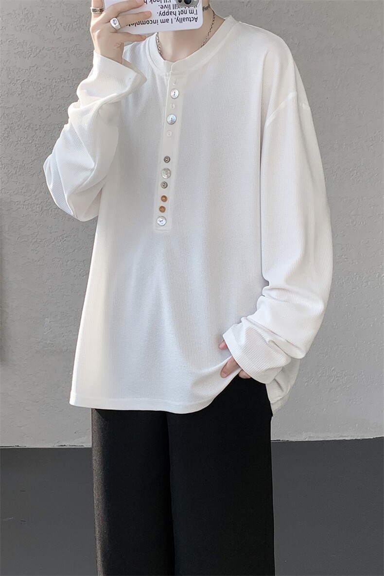 8XL-M慵懒肌理感华夫格廓形云母贝纽扣长袖T恤打底长袖CX3006P48,男装T恤,电商D206-1