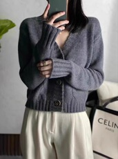 韩系v领针织开衫女秋冬新款流行短款毛衣外套慵懒外搭，女装羊毛衫，思途羊绒