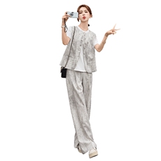 2025年夏季新款女装时尚气质条纹马甲阔腿裤三件套，女装套装/套裙，浙宝二楼003号