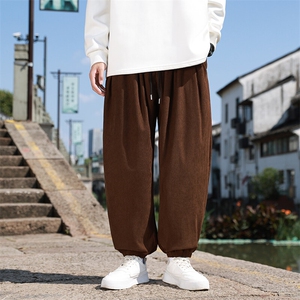 风秋季新款灯芯绒长裤子男束脚裤日系复古大码休闲裤K18-P35图片