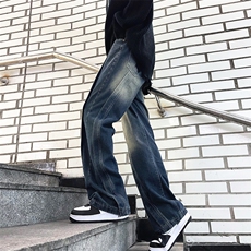 美式复古拼接男春秋水洗做旧宽松阔腿直筒潮牌裤A068-KXSK94-TP60，男装休闲裤，电商A068