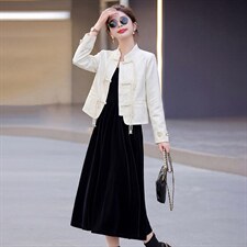 现货新款春秋装复古新中式盘扣外套连衣裙女装气质可组合套装裙，女装套装/套裙，韩美纤衣