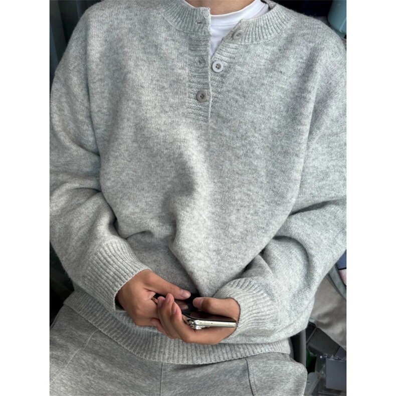 【有货】PLMY1ZZ-特P58 老钱亨利领毛衣男秋冬美式复古慵懒针织衫图片