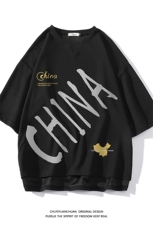 春夏季七分袖t恤男大码五分袖男短袖中袖白底Q11208-P30，男装T恤，电商A040A