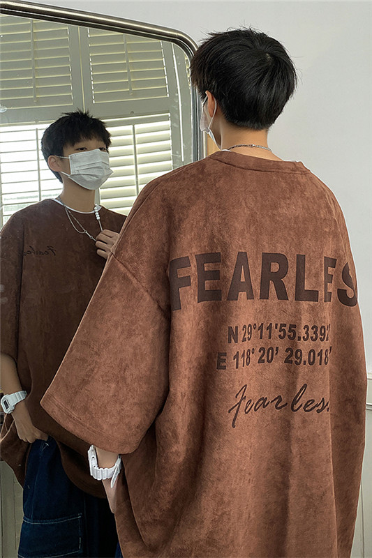 春夏新款麂皮绒美式字母烧花短袖M~5XLXZ604-DT305-P45控58,男装T恤,星座604