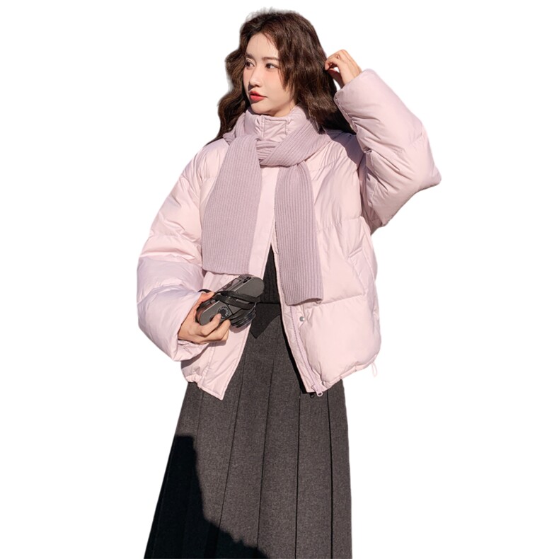 围巾短款羽绒服女2025新款冬季韩系超好看面包服白鸭绒外套,女装羽绒服,2C177