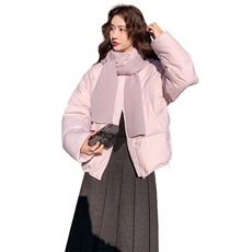 围巾短款羽绒服女2025新款冬季韩系超好看面包服白鸭绒外套，女装羽绒服，2C177
