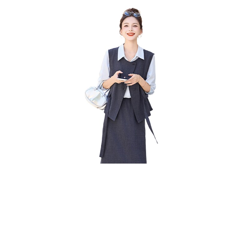 老钱风时尚显瘦马甲衬衣半身裙三件套,女装套装/套裙,采品优优