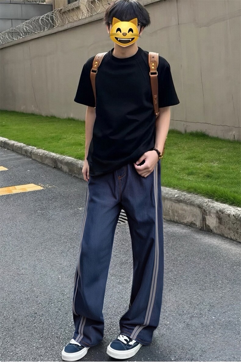 网图莱赛尔条纹休闲冰丝裤男夏季直筒宽松百搭裤子-A2141TP45控78,男装休闲裤,电商B241