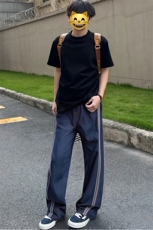 网图莱赛尔条纹休闲冰丝裤男夏季直筒宽松百搭裤子-A2141TP45控78，男装休闲裤，电商B241