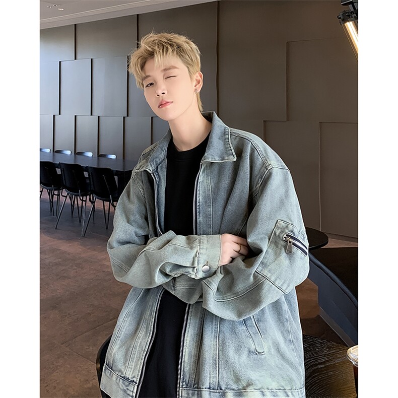 口袋拉链牛仔外套男秋季新款美式高街男装夹克牛仔外套JN1230-P75，男装工装外套，星座302B-2