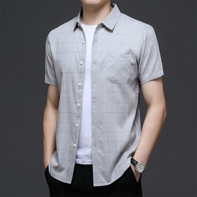 夏装短袖衬衫口袋款男士印花半袖纯色休闲时尚衬衣商务男装，男装衬衫，钱塘6003（原4033）