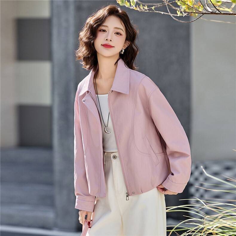 2026春季新款现货皮衣短外套简约大气清新日常通勤气质翻领,女装短外套,英标秀（1C119）