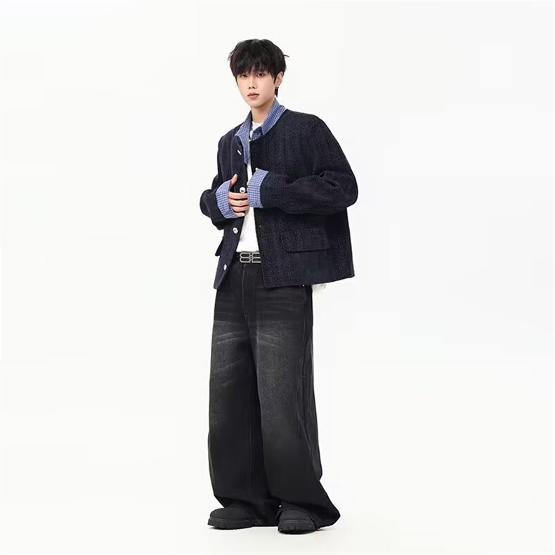 秋冬小众设计假两件拼接翻领小香风外套男痞帅休闲夹克G36P60,男装夹克,星座914-4
