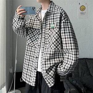 2023春秋港风男士宽松大码千鸟格呢料夹克外套男A071-C25-P68，男装夹克，电商A071