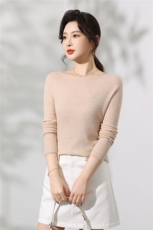 100%超细羊毛杨子纱肌理感树皮花一字领长袖，女装针织衫/毛衣，优麦羊绒（原洪叶羊绒）