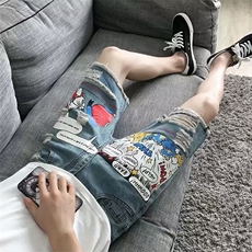 男五分短裤男夏季薄款休闲破洞牛仔裤男直筒修身男裤N906，男装牛仔裤，星座1116A-1（原606A）