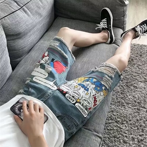 男五分短裤男夏季薄款休闲破洞牛仔裤男直筒修身男裤 N906图片