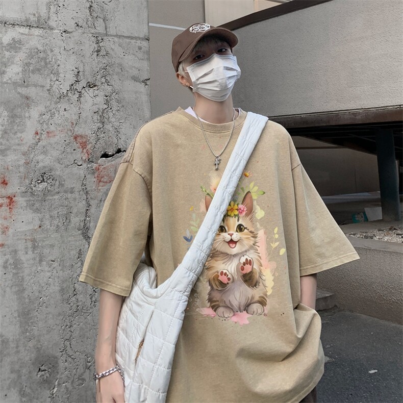 潮牌宽松短袖t恤蜡染美式复古高街水洗做旧517A-2-SX245-P38,男装T恤,星座517A-2