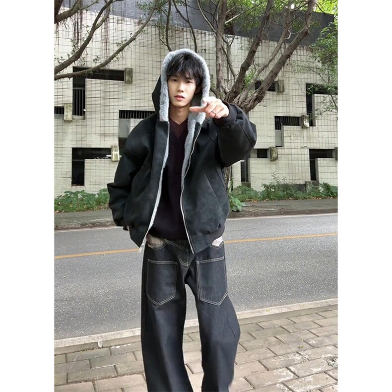 ！A2363P98-冬季加绒加厚荔枝纹皮座山雕外套男女款毛领棉衣,男装棉衣,电商B241
