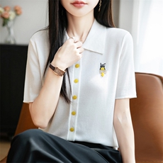 天丝翻领蜜蜂短袖，女装T恤，暖娇绒包芯纱店