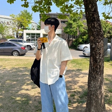 816B-CS020-P45短袖简约衬衫韩宽松慵懒落肩男，男装衬衫，星座816B