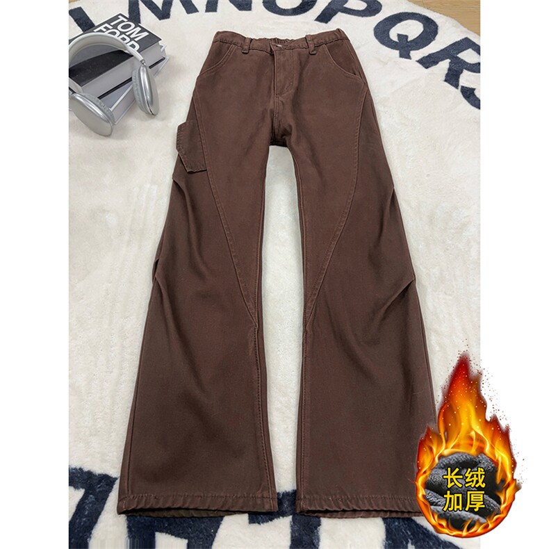 B221美式ins高街斜切宽松加绒洗褪工装牛仔裤LK25602-特P60控108,男装牛仔裤,电商B221