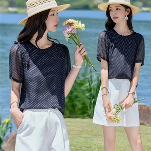 休闲宽松印花小衫女2026夏季新款亲肤透气遮肉显瘦衬衫短袖上衣图片