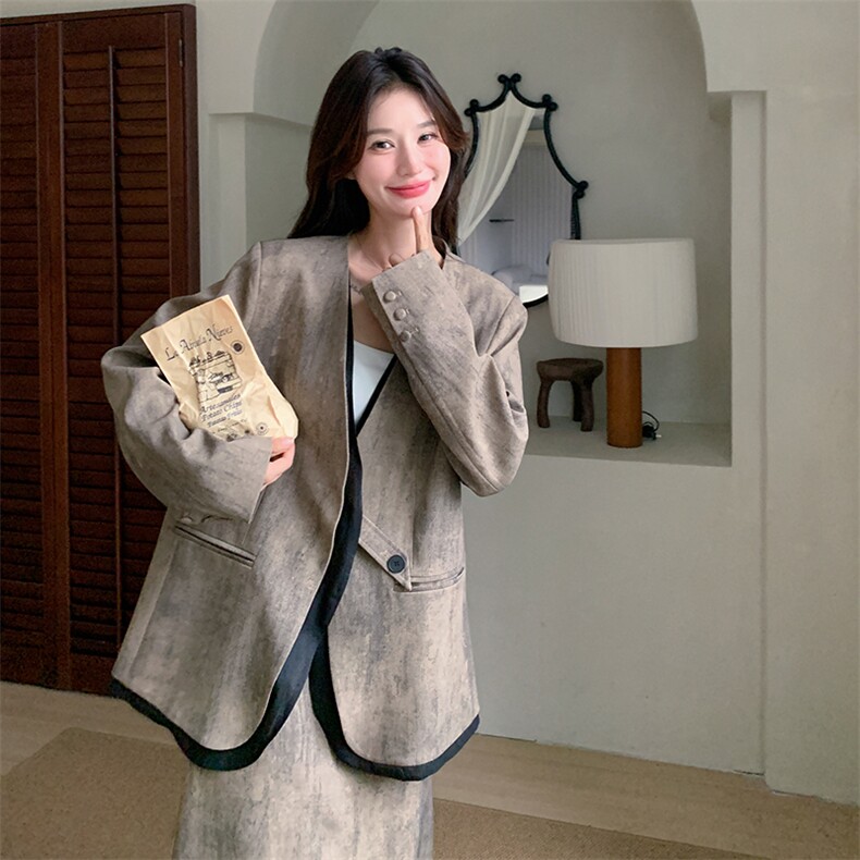 （新品）秋装新款晕染欧根纱拼接西装半裙套装F562-P175-K268,女装套装/套裙,2C255