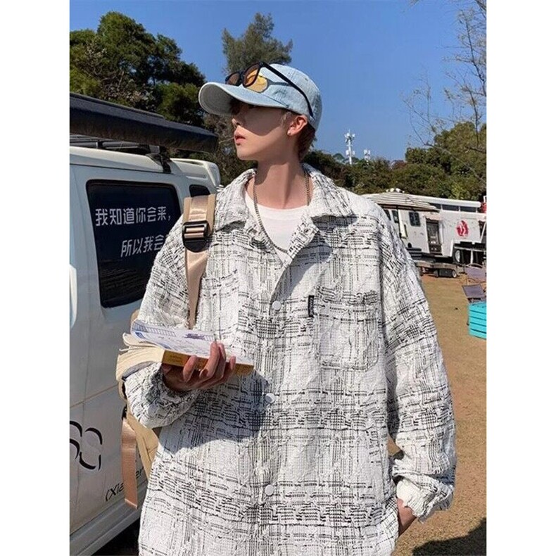 韩版设计感小香风格子外套女春秋季新款学生夹克复古工装上衣,男装夹克,星座506A