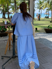 盐甜系度假风波点套装裙女2025夏新款短袖衬衫半身裙小个子两件套，女装套装/套裙，浙宝305