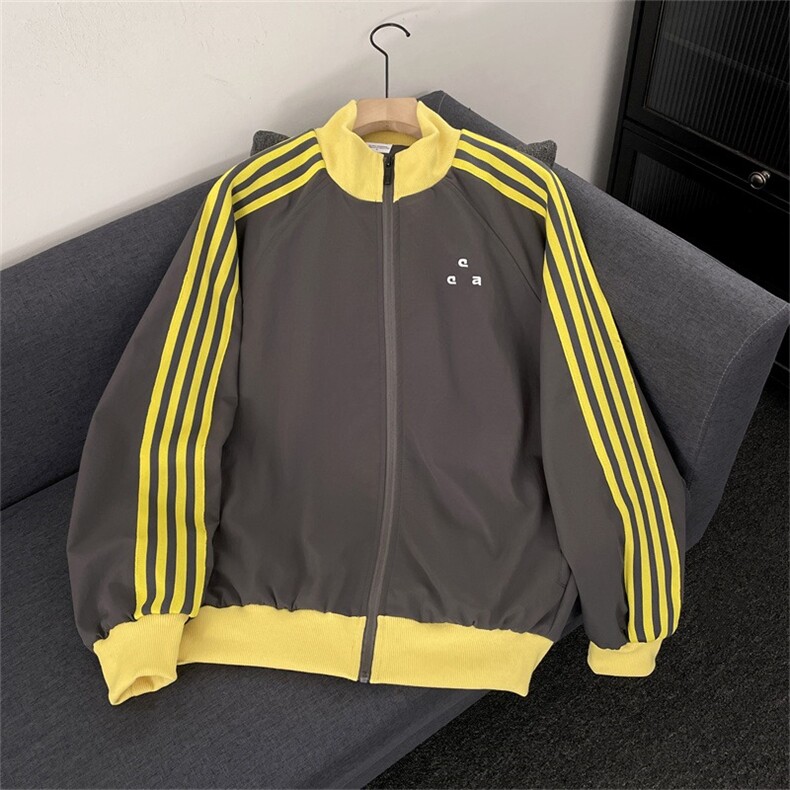 美式撞色条纹立领外套女秋冬季新款插肩袖运动开衫上衣，女装短外套，星座1210-1