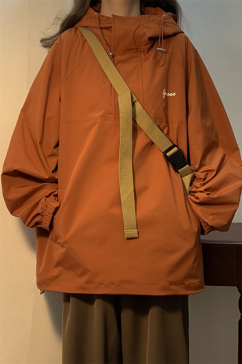 中性港风2025春装连帽套头夹克宽松男装冲锋衣情侣装外套S172-P78,男装夹克,电商A233-1