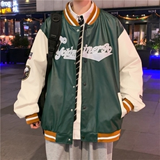 新款双层PU皮重工棒球服M-3XL大码加厚ins潮流W2234-P55，男装夹克，星座512-2