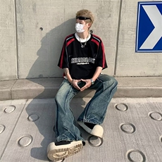 美式高街复古三杆潮牌短袖T恤男女宽松字母印花T恤HT134P35，男装T恤，星座1116-2