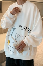 华夫格卫衣圆领卫衣男大码长袖t恤男外套HW76129-P30加绒款-P40，男装卫衣，电商A040