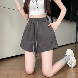 百搭高腰工装速干短裤女夏松紧腰a字宽松显瘦热裤休闲运动裤图片