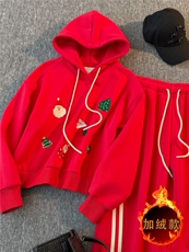 慵懒风时尚休闲套装女秋冬新款韩系卡通印花长袖卫衣阔腿裤两件套，女装套装/套裙，江南