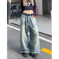 酷拽男女小众泼漆涂鸦牛仔裤女慵懒风街头阔腿拖地裤NK1153，男装牛仔裤，星座1116A（原606A-3）